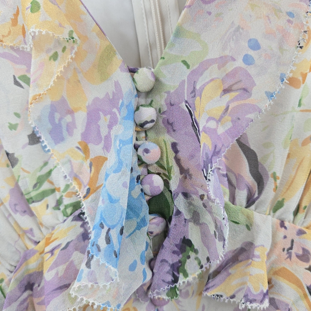 Zimmerman Playsuit Ninty Six‎ Cream Floral Silk Ruffle - Picture 5 of 16